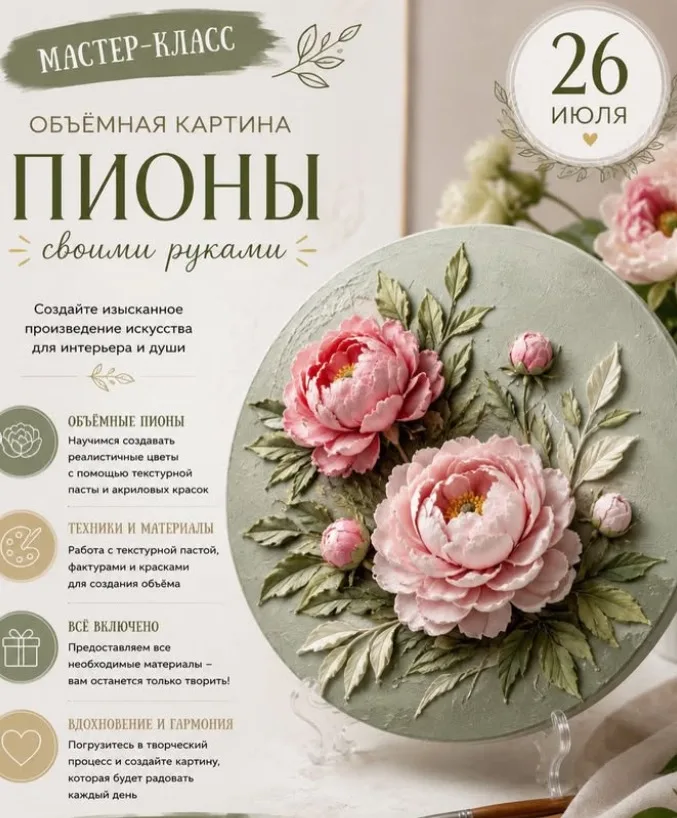 💐 Объёмная картина «Пионы»
